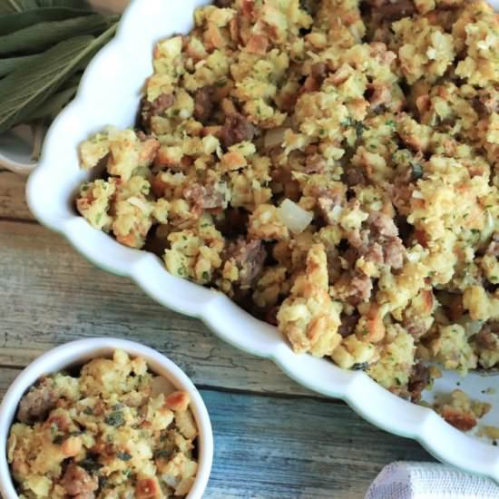 Drunken Chorizo + Sage Dressing - Recipe photo by Carefree Mermaid