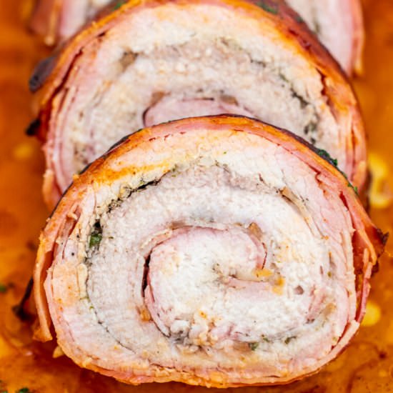 Bacon Wrapped Pork Loin - Recipe photo by peasandpeonies