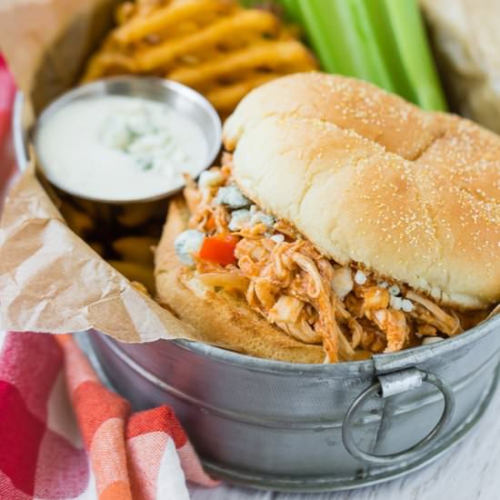 Crockpot Buffalo Chicken Sandwiches - Recipe photo by rachelcooksblog