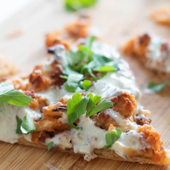 Buffalo Cauliflower Puff Pastry Piz - Recipe photo by alwaysusebutter