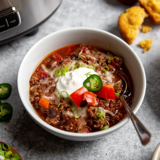 The BEST Slow Cooker Chili - Recipe photo by FromScratchFast
