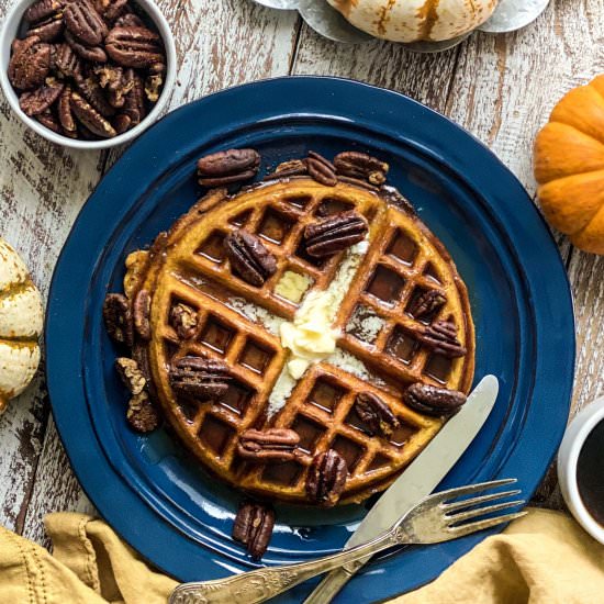 Pumpkin Spice Waffles - Recipe photo by Theperksofbeingus