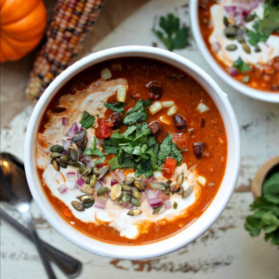 Vegan Chorizo & Pumpkin Chili - Recipe photo by EatFigsNotPigs