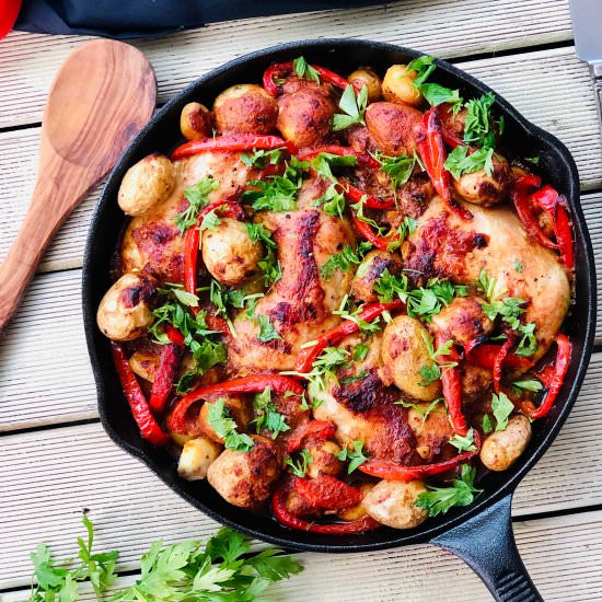 Skillet chicken & olive pesto sauce - Recipe photo by ramonascuisine