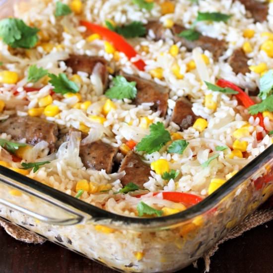Baked Sausages & Rice - Recipe photo by thekitchenismyplayground