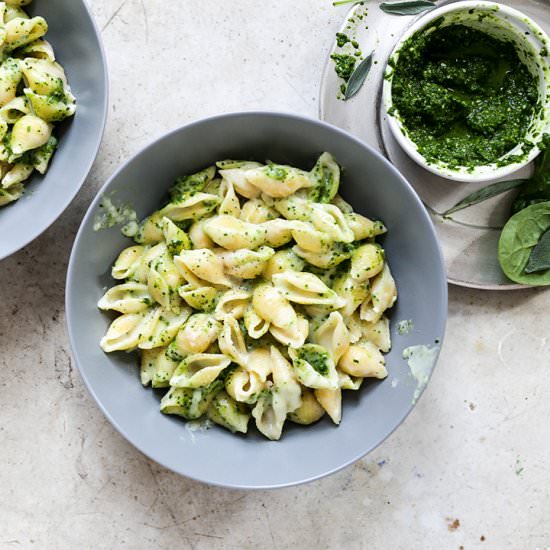 Pesto-Havarti Mac and Cheese - Recipe photo by FloatingKitchen