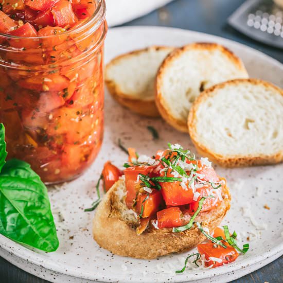 Easy Tomato Bruschetta in a Jar - Recipe photo by HealthStartsintheKitchen
