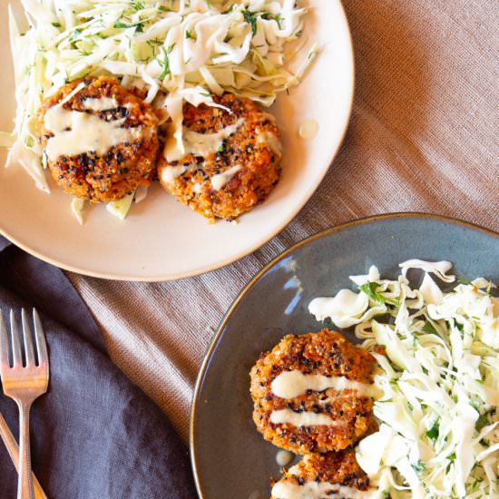 Sesame Crusted Sweet Potato Cakes - Recipe photo by TheWimpyVegetarian