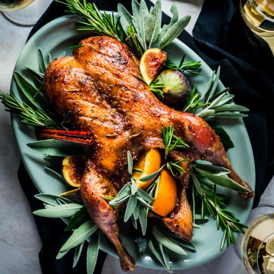 Fig Glazed Roast Duck - Recipe photo by rhubarbandcod