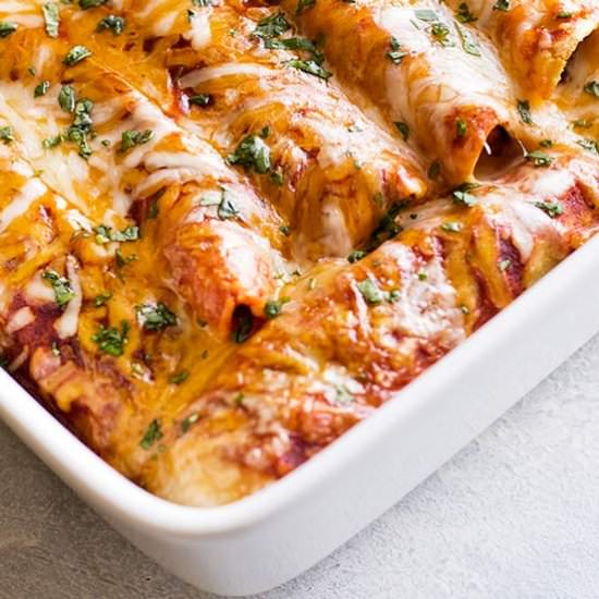 Beef & Sweet Potato Enchiladas - Recipe photo by Girl Gone Gourmet