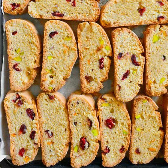 Pistachio Cranberry Orange Biscotti - Recipe photo by EasycookingwithMolly