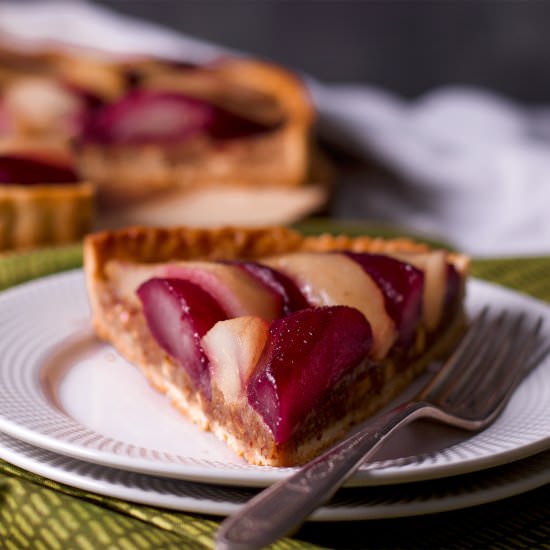 Pear Tart with Wine Poached Pears - Recipe photo by BatterandDough