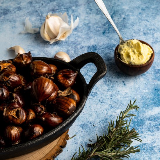 Grilled Chestnuts w/ Garlic Butter - Recipe photo by leisurefanclub