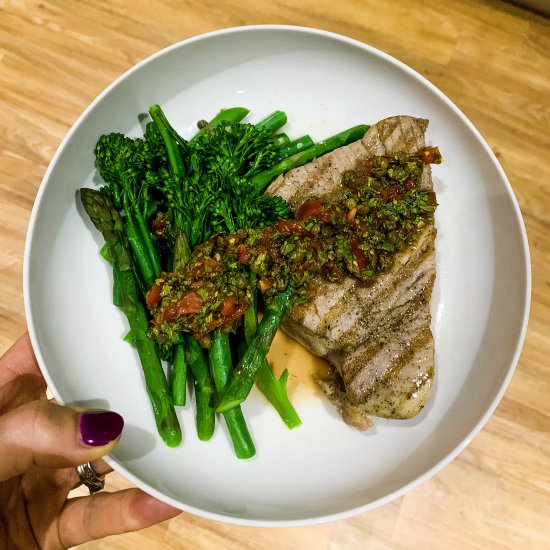 Seared Tuna with Greens & Salsa - Recipe photo by annabels kitchen