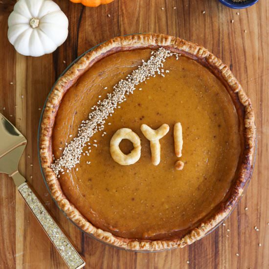 Tahini Hawaij Pumpkin Pie - Recipe photo by WhatJewWannaEat