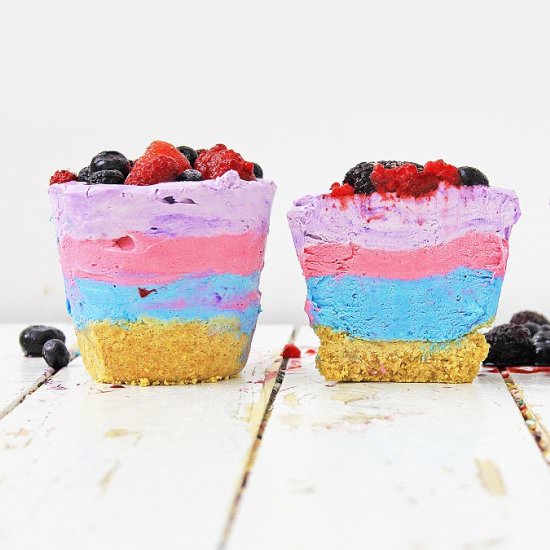 Mini Triple Layer Berry Cheesecakes - Recipe photo by JenniferH