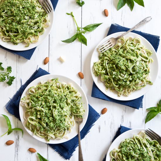 Parsley Almond Pesto Fettuccine - Recipe photo by Jennifers Kitchen