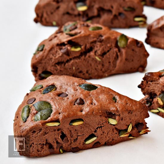 Chocolate Pumpkin Seed Scones - Recipe photo by Family Friendly Cooking