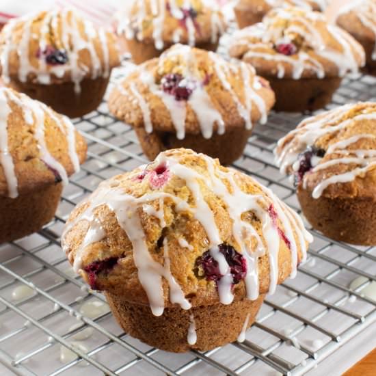 Glazed Cranberry Orange Muffins - Recipe photo by For the Love of Cooking