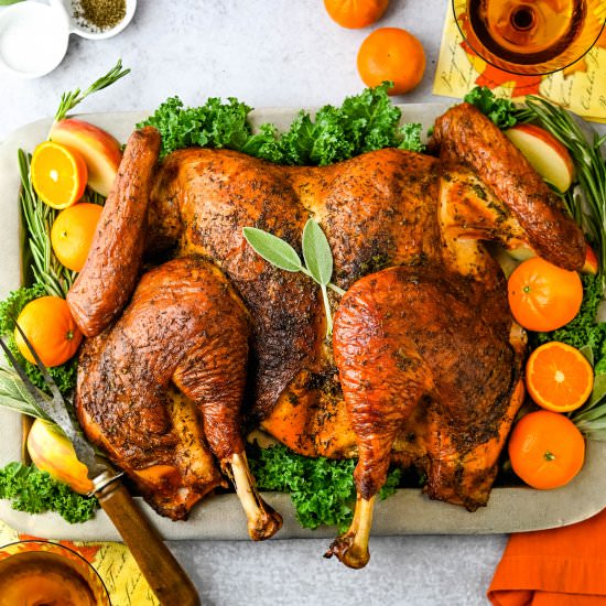 Spatchcock Grilled Turkey - Recipe photo by garlic and zest