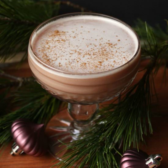 Smoked Saskatoon Rye Whisky Flip - Recipe photo by dishnthekitchen