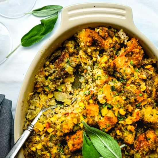 Green Chile Cornbread Stuffing Cass - Recipe photo by garlic and zest