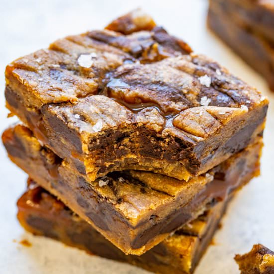 Salted Caramel Chocolate Blondies - Recipe photo by Averie