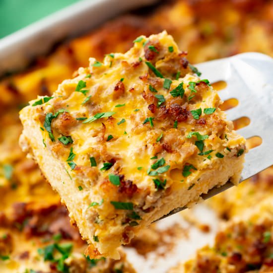 Overnight Sausage Egg Casserole - Recipe photo by The Creative Bite