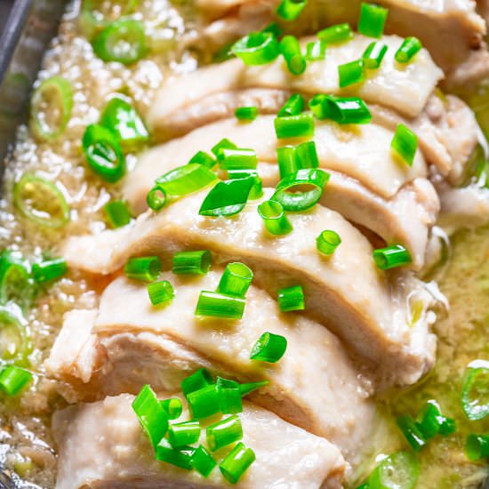 poached chicken - Recipe photo by cookingwithlei