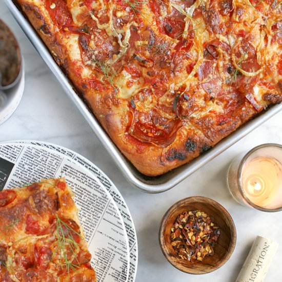 Soppressata and Fennel Grandma Pie - Recipe photo by twoofakindcooks