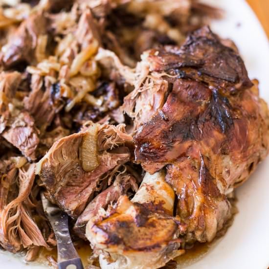Mom's slow cooked leg of lamb - Recipe photo by PantsDownApronsOn