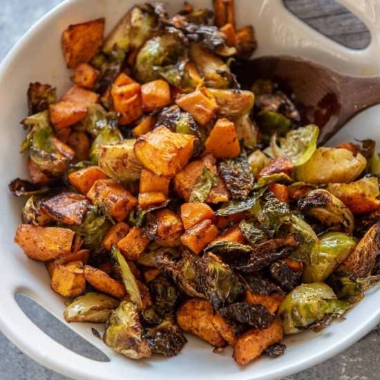 Sweet Potatoes & Brussels Sprouts - Recipe photo by garnishedplate