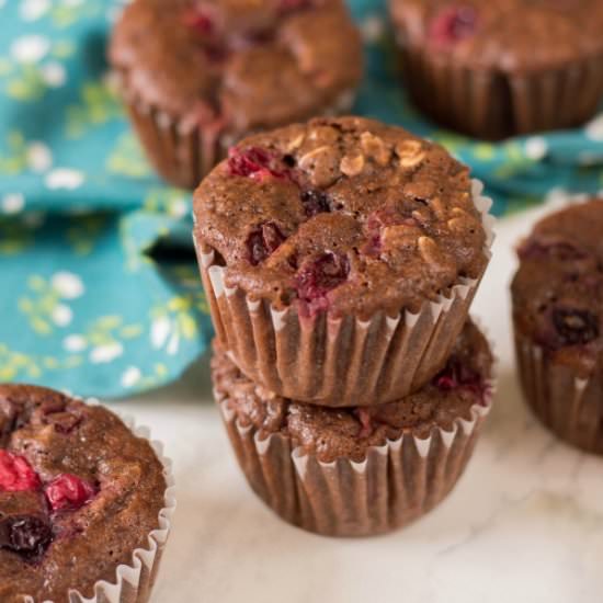 Chocolate Cranberry Oat Muffins - Recipe photo by Skinny Sweets