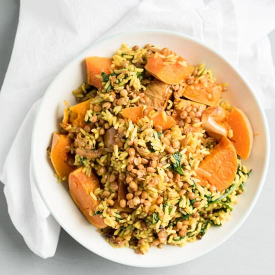 Roasted Squash with Rice + Lentils - Recipe photo by infinebalance