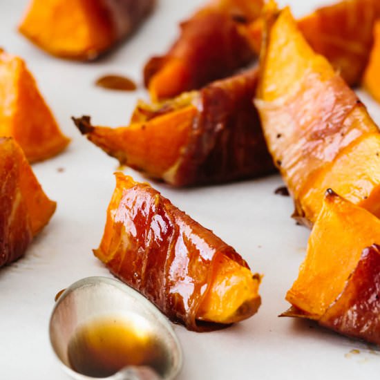 Prosciutto Wrapped Sweet Potato - Recipe photo by Downshiftology