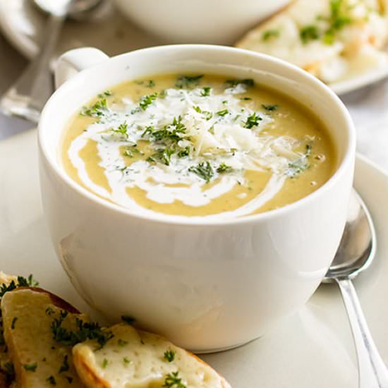 Roasted Acorn Squash Soup - Recipe photo by Girl Gone Gourmet