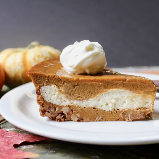 Pumpkin Cheesecake Pie - Recipe photo by the good eats co