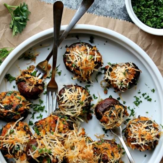 Vegan Chorizo Stuffed Mushrooms - Recipe photo by EatFigsNotPigs