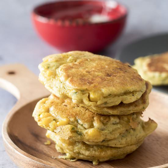 Indian-spiced sweetcorn fritters - Recipe photo by Mandy Sneaky Veg
