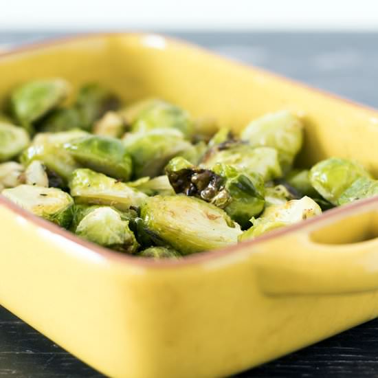 Garlic roasted Brussels sprouts - Recipe photo by Mandy Sneaky Veg