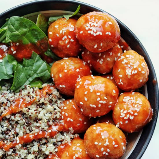 Honey Sriracha Turkey Meatballs - Recipe photo by Donut Worry Be Healthy