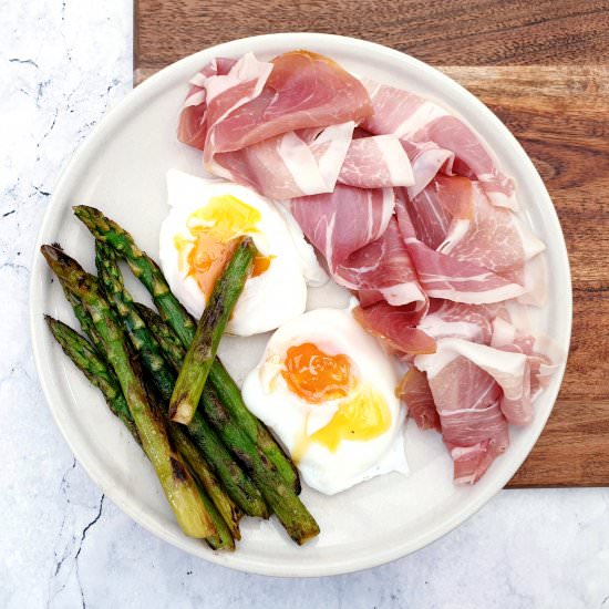 Asparagus with Eggs & Prosciutto - Recipe photo by FeastGloriousFeast