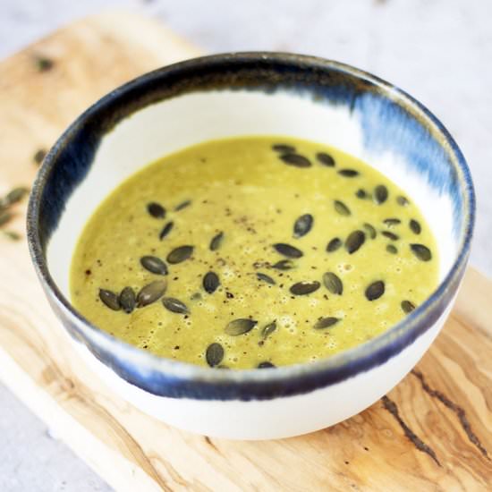 Curried Brussels sprout soup - Recipe photo by Mandy Sneaky Veg