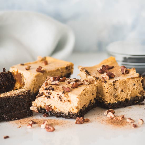 Gingerbread Pumpkin Cheesecake Bars - Recipe photo by foodiegirlchicago