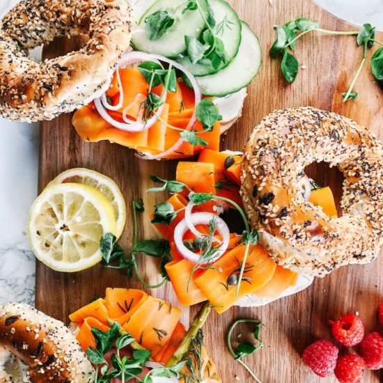 carrot lox bagel board - Recipe photo by the communal feast