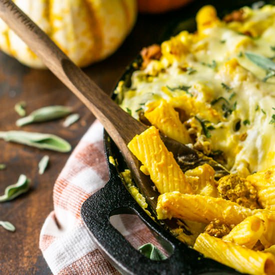 Chorizo and Pumpkin Baked Ziti - Recipe photo by Burrata and Bubbles