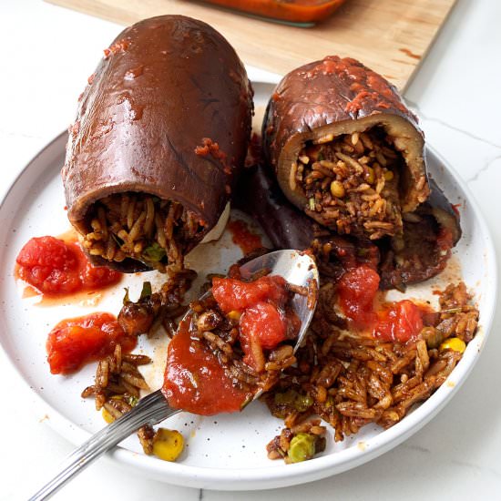 Stuffed Eggplant – Batinjan Mahshi - Recipe photo by Plant Based Folk