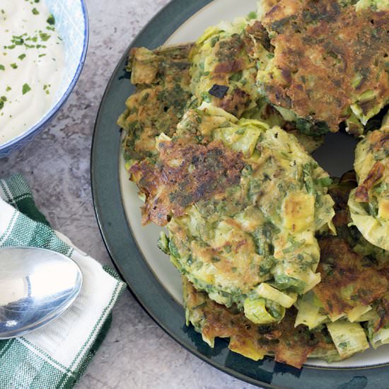 Leek and herb fritters - Recipe photo by Mandy Sneaky Veg