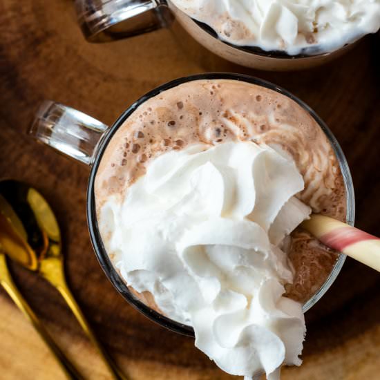 Vegan maple hot chocolate - Recipe photo by HomeCookedRoots
