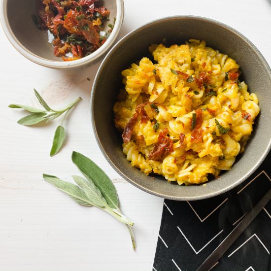 pumpkin mac + cheese with fried sage - Recipe photo by eatdatedrink
